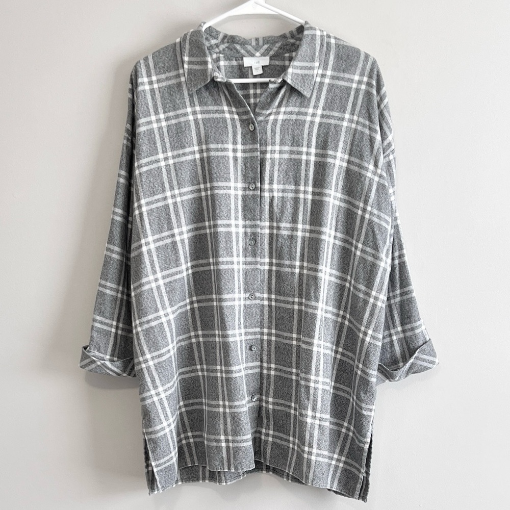 J. Jill Oversized Cozy Cotton Plaid Button Tunic